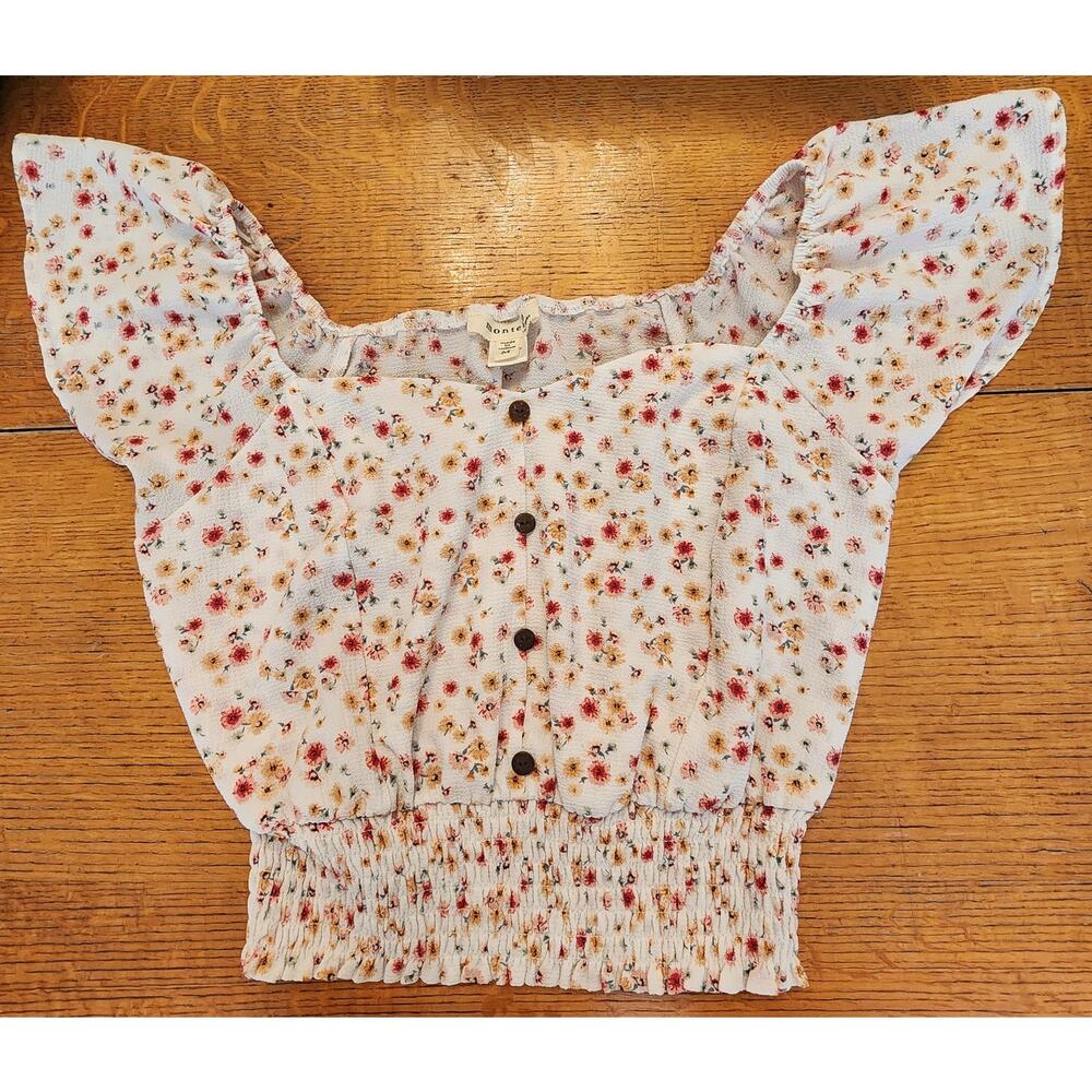 Monteau Floral Smocked Crop Top Medium Cottagecore